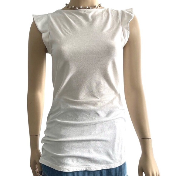 Brunello Cucinelli Tops - Brunello CUCINELLI white cotton flutter sleeve tunic t-shirt designer tank S / M